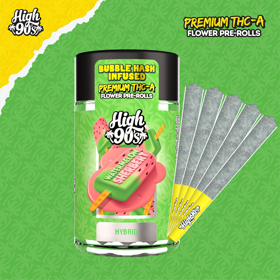 Watermelon Sherbert – 0.5g High Fives Bubble Hash Infused Pre-Rolls 5 Pack 2.5g